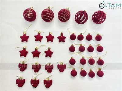 Hộp 35 phụ kiện châu nhung Đỏ phun kim tuyến Vàng [Nhiều kiểu - ĐK 3-6cm] PKT-X-08